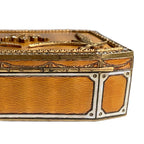 Detail of Antique late 19th-century European guilloché enamel box with paste stones and guilloche gold and white enamel