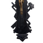 19th century French religious antique wall cross with carved wood details