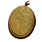 Close detail of Palais Royale gilt pin keeper inside Victorian sewing box back view
