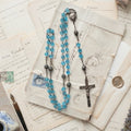 Antique Aquamarine Glass Rosary with Silver Filigree