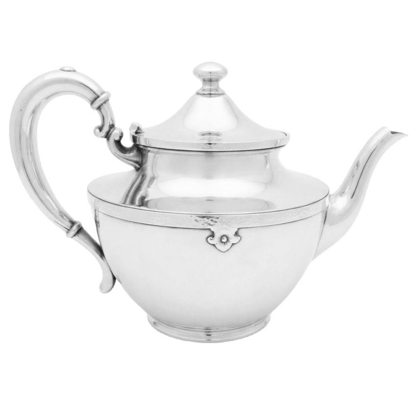 Antique 1920s silver plated teapot with stepped lid and rounded finial