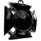Antique Black Mourning Maltese Cross Necklace with Rutilated Quartz, One-of-a-Kind Statement Piece