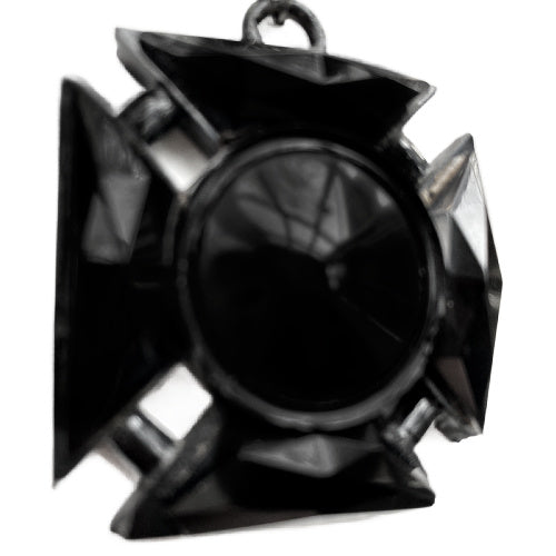 Antique Black Mourning Maltese Cross Necklace with Rutilated Quartz, One-of-a-Kind Statement Piece