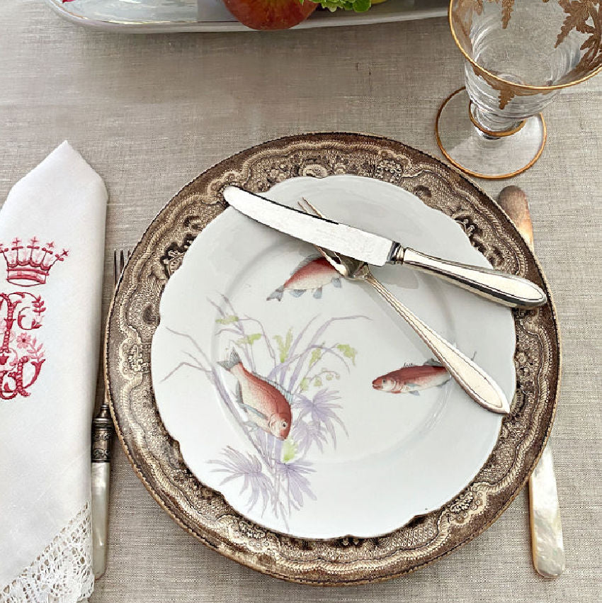 Antique Brown & White 1850's Transfer Plates Set of 8