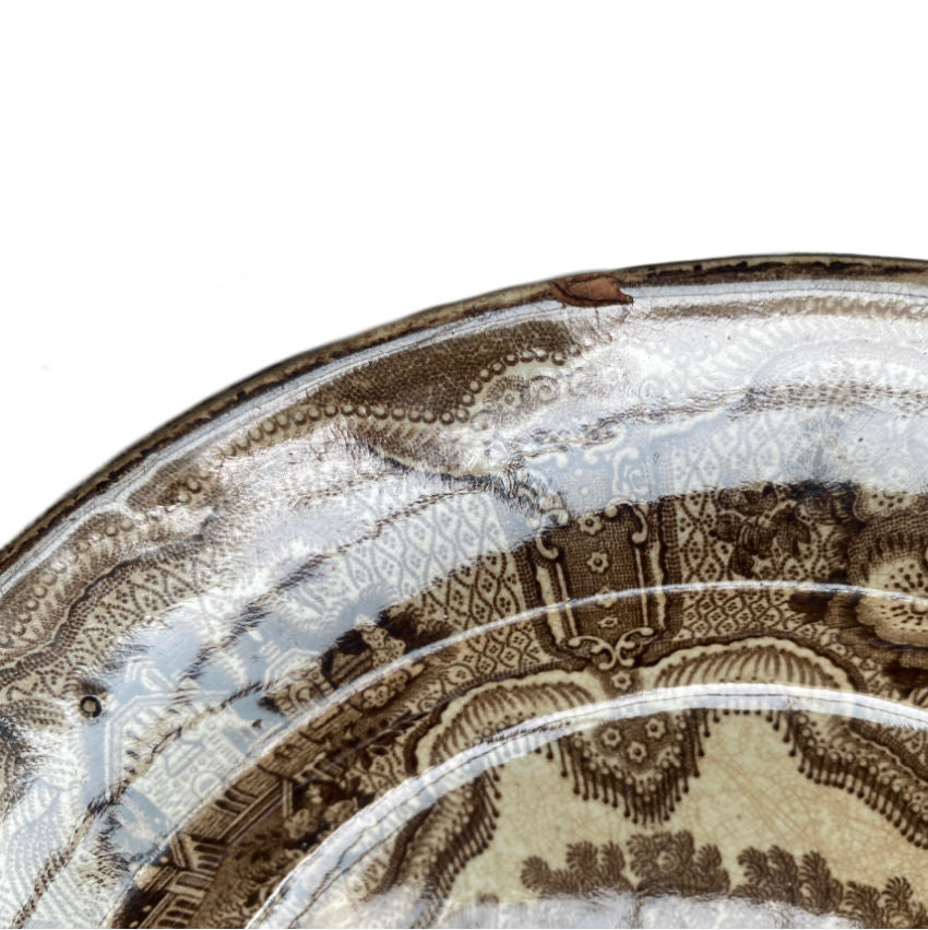 Antique Brown & White 1850's Transfer Plates Set of 8