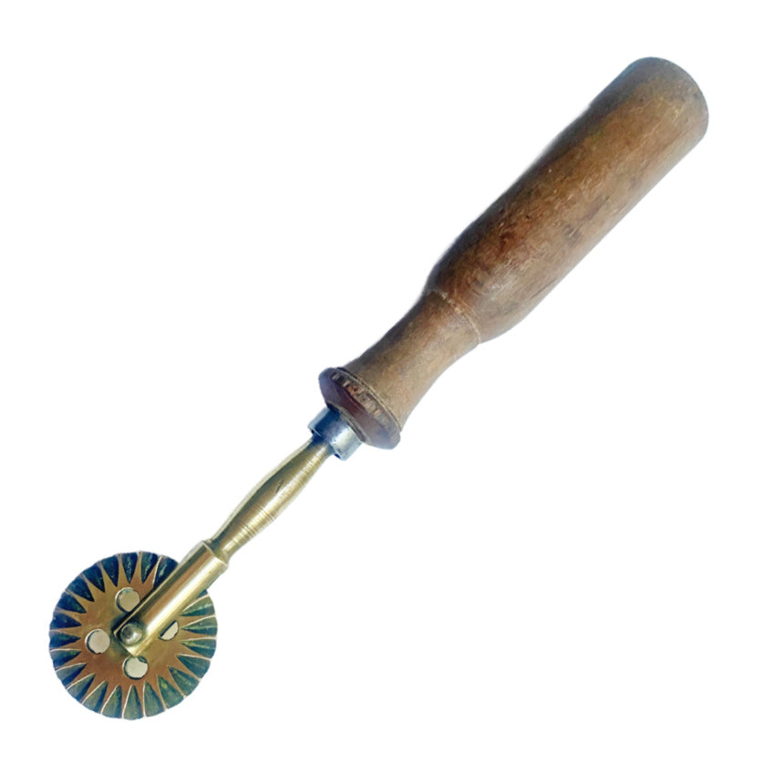 Antique Country Brass and Turned Wood Pastry Crimper