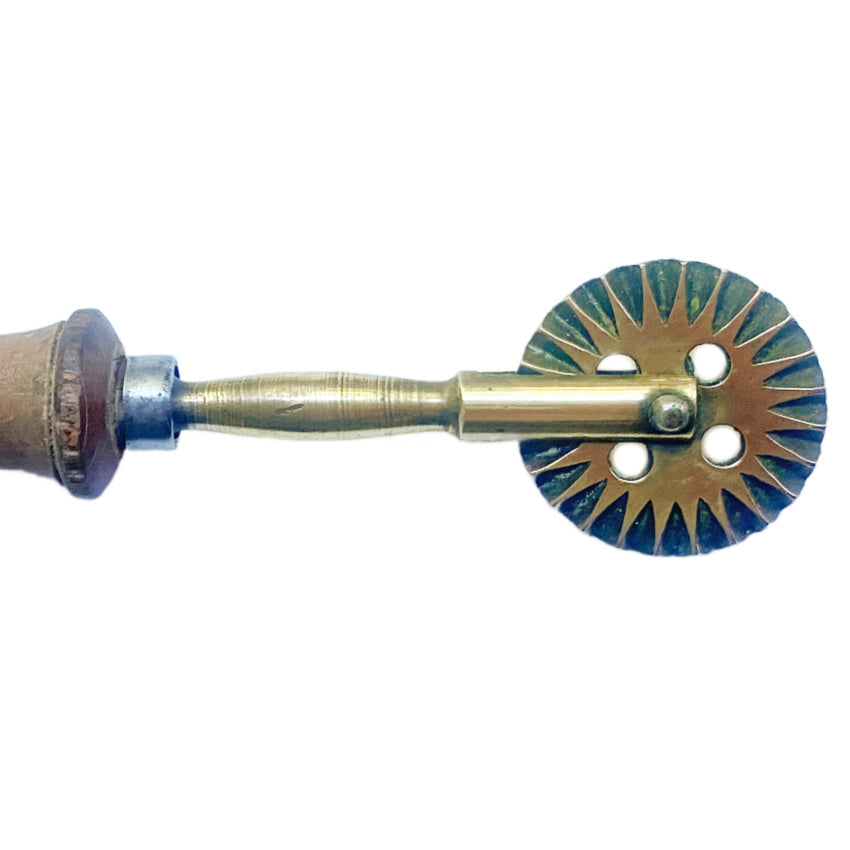 Antique Country Brass and Turned Wood Pastry Crimper