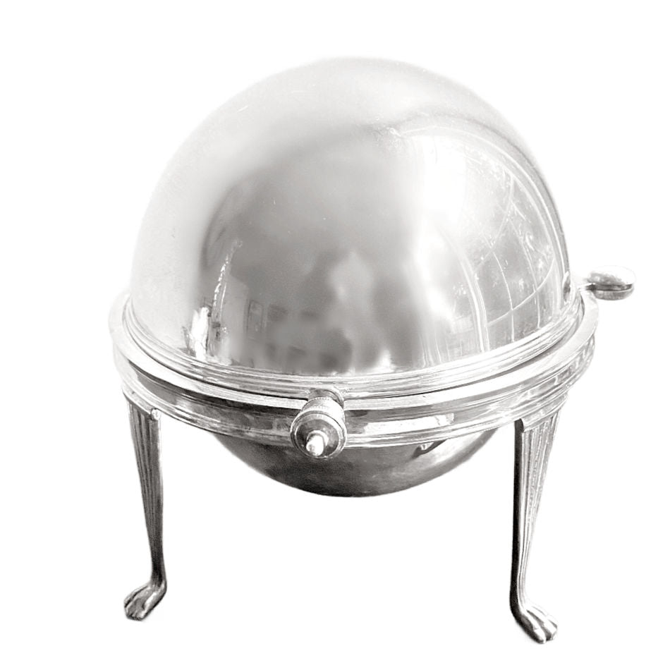 silver plated chafing dish antique fluted leg detail