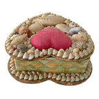 Antique English shellwork heart box with glowing abalone shell