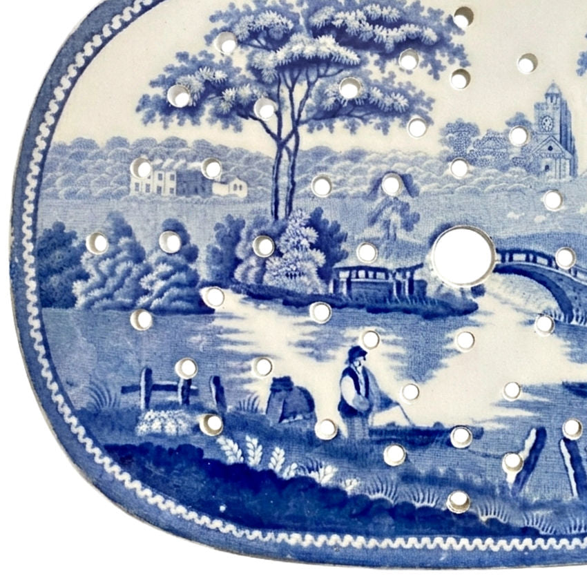 early 19th century english blue white ceramic serving dish with patina