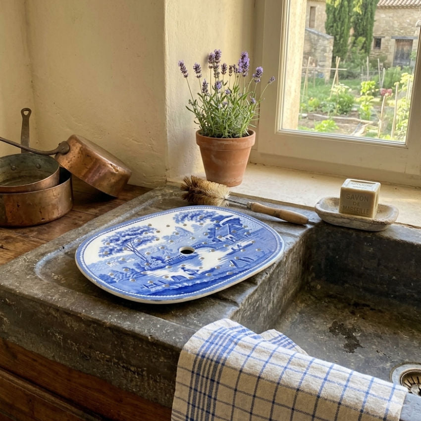 antique english blue and white ironstone meat drainer circa 1830