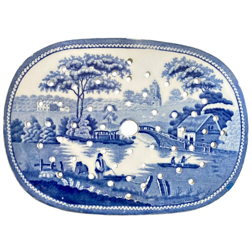 antique english blue and white ironstone meat drainer circa 1830