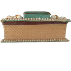 Victorian sewing box with woven wicker covered sides