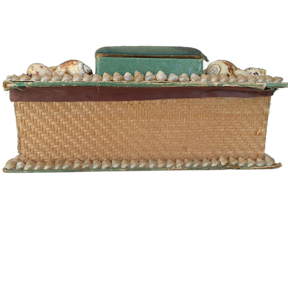 Victorian sewing box with woven wicker covered sides