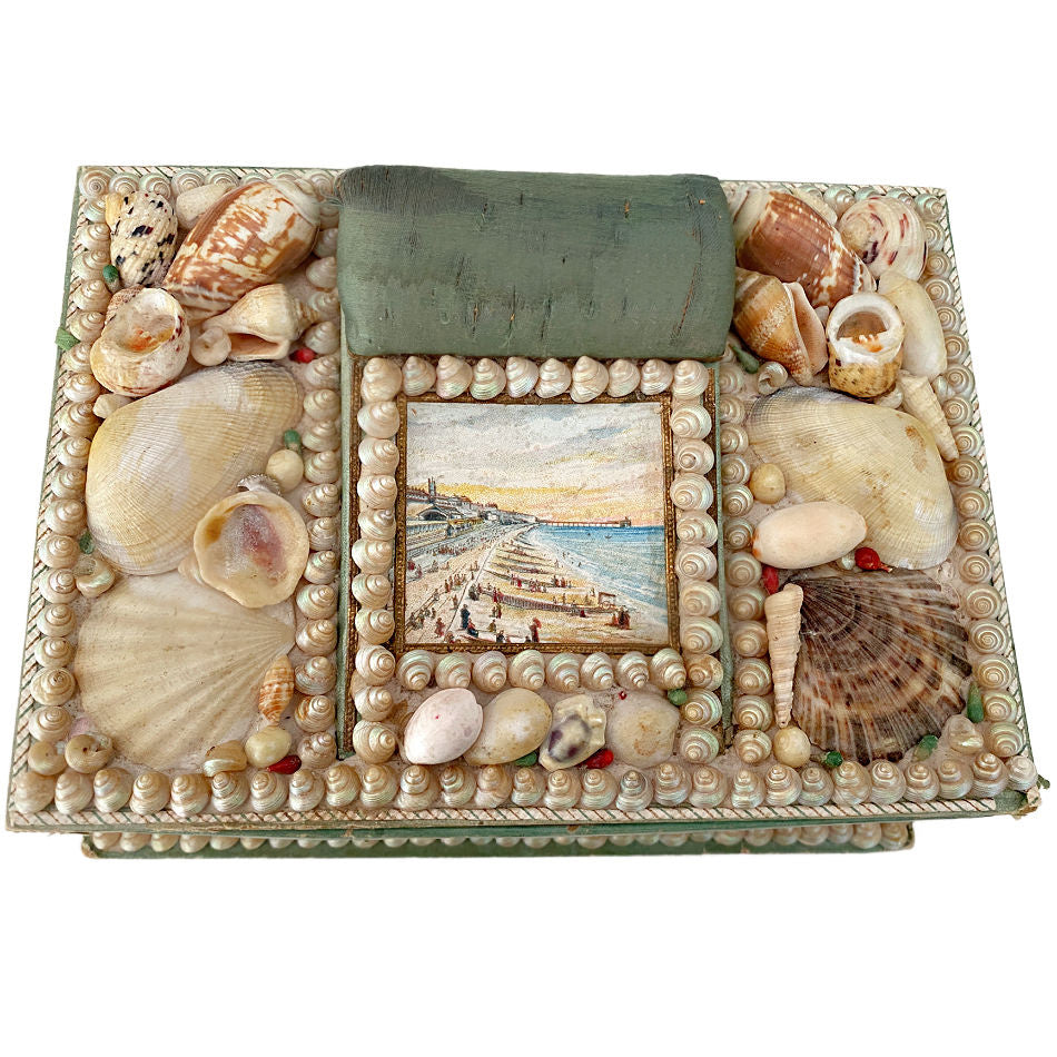 Victorian shellwork sewing box covered with a variety of shells