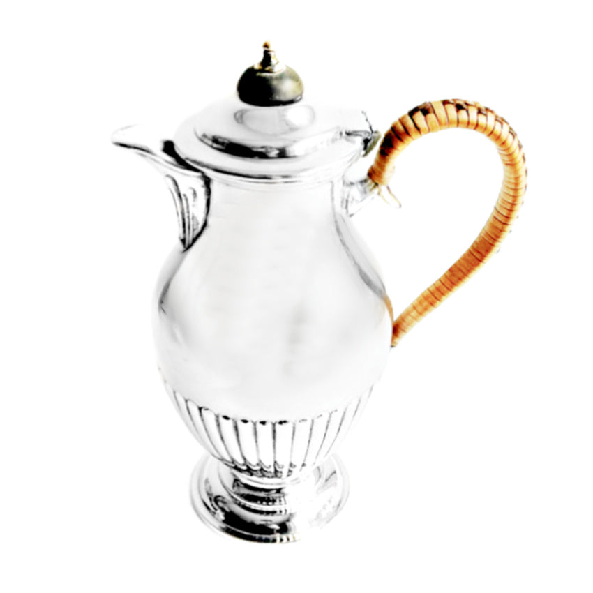 Antique silver plate chocolate pot Hutton and Sons Sheffield wicker handle elegant Edwardian hot chocolate pot