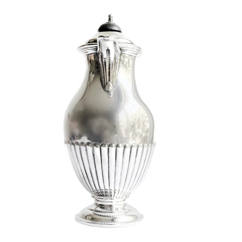 Antique English silver chocolate pot curved pouring spout Hutton and Sons 1902 chocolate server detail