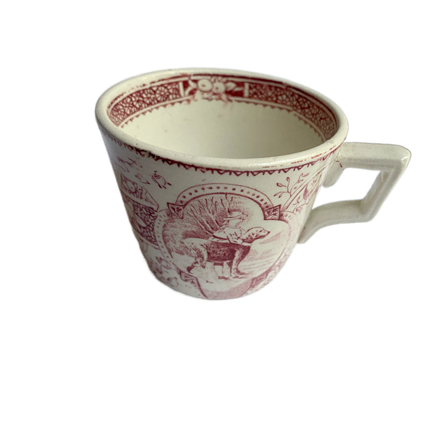 Antique English Staffordshire Red Transfer Children's Tea Setting for Four