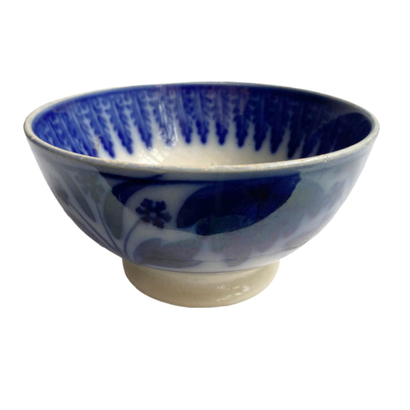 19th Century Flow Blue Floral Medium Bowl