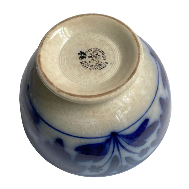 19th Century Flow Blue Floral Medium Bowl