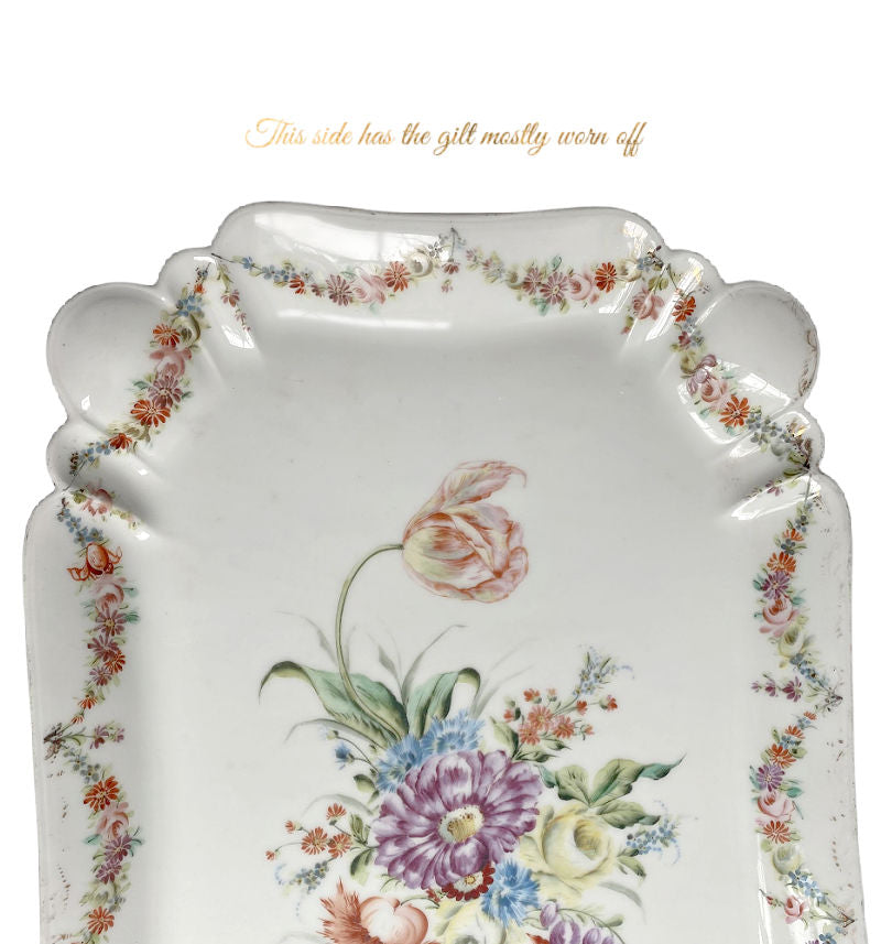 Huge Antique French Hand Painted Limoges Tray with Floral Bouquet