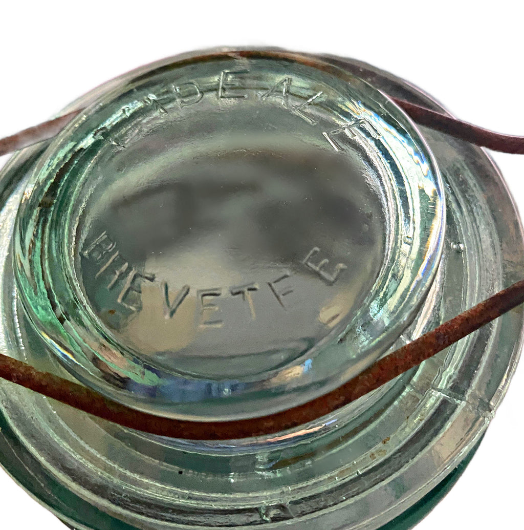 Antique French Aqua Green Glass Canning Jar L'Ideale