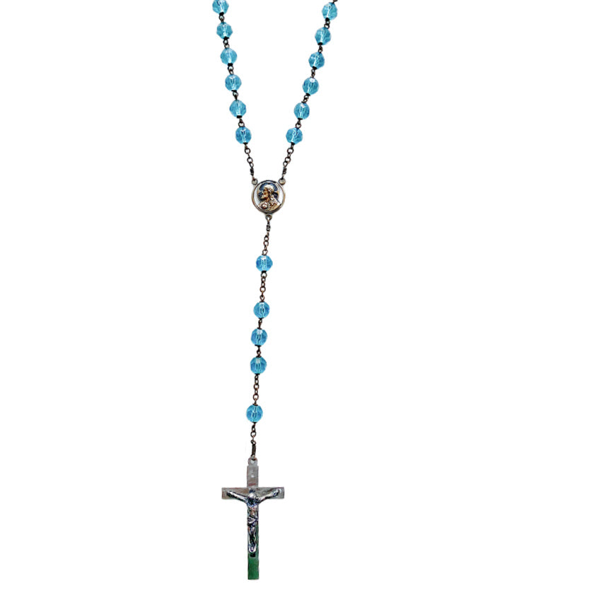 Silver cross antique rosary French beads detail collectible devotional jewelry