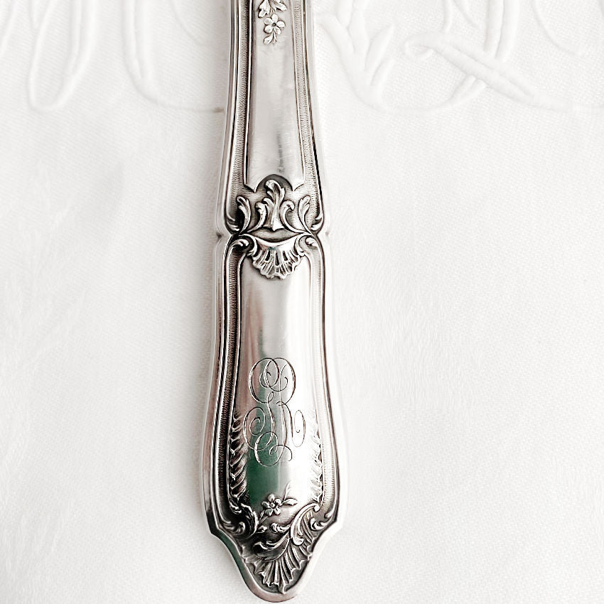 Antique French Art Nouveau Silver Manche A Gigot D'Agneau Monogram