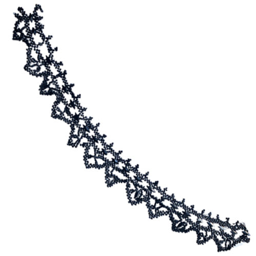 Antique French black glass beaded trim on wire, intricate jet-style lattice passementerie from the 19th century, ideal for couture, display, or textile art collections.