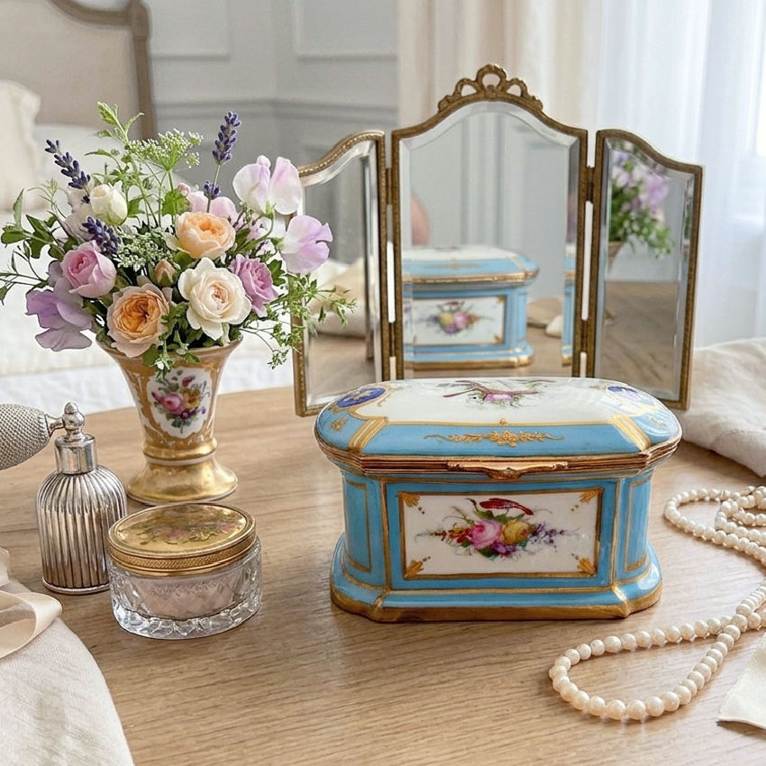 Antique French Bleu Céleste Porcelain Casket Box, Bourdois &amp; Bloch
