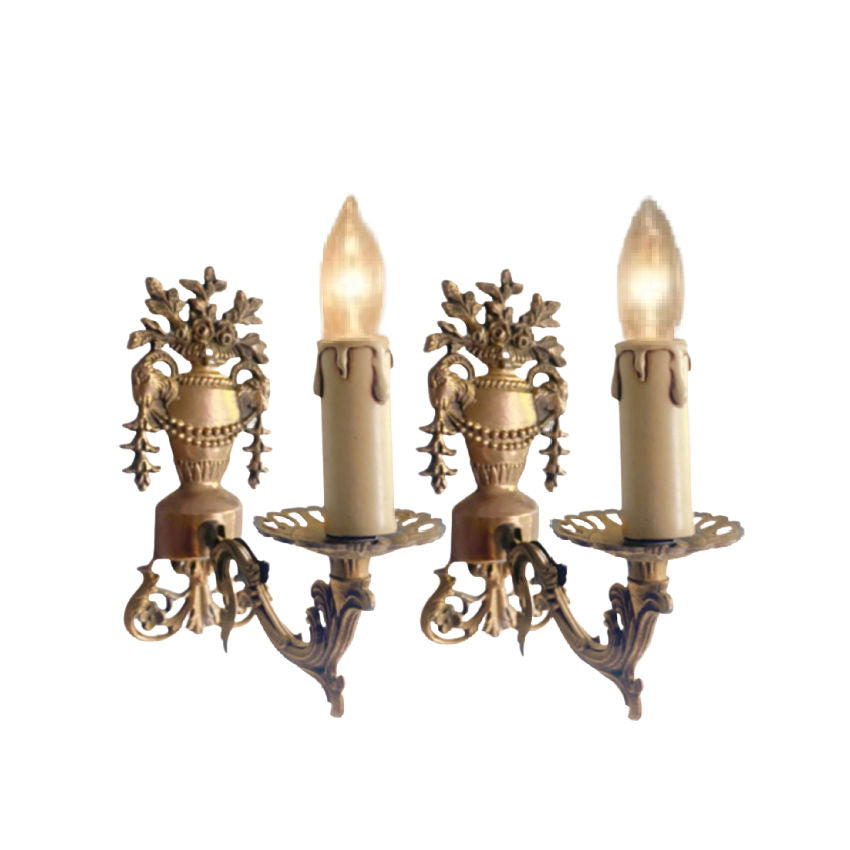 フランスアンティーク　Edwardian ビックリボン Antique French Bronzed Floral Urn Wall Sconces, Ram Head Garlands