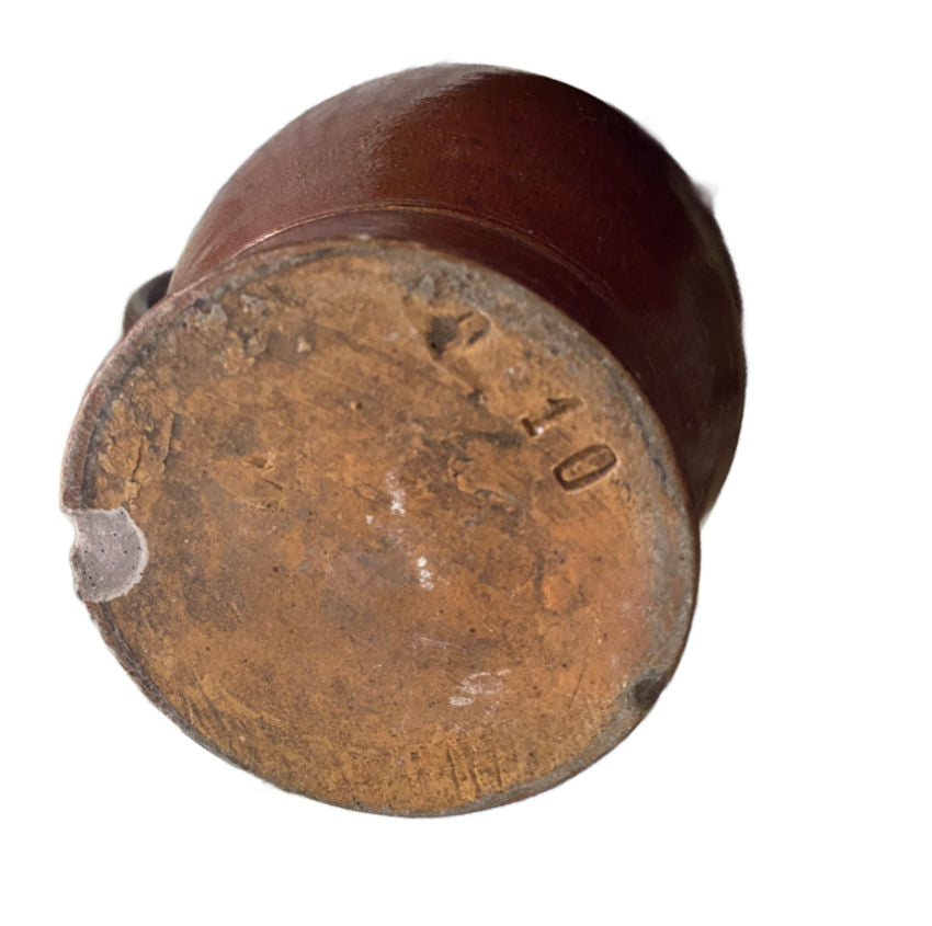 Antique French Brown Glazed Pottery Wine Pitcher