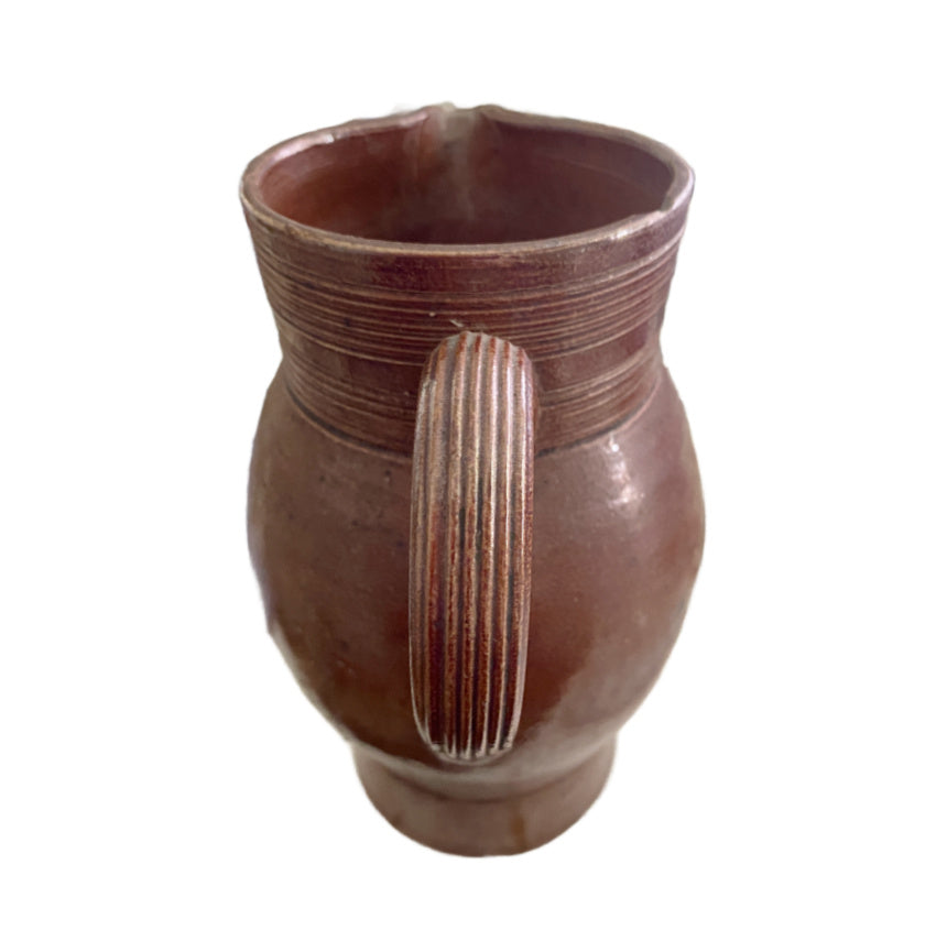 Antique French Brown Glazed Pottery Wine Pitcher