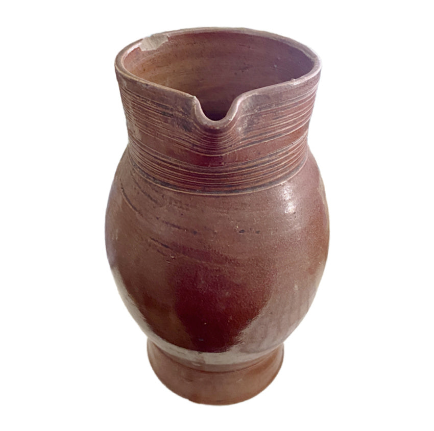 Antique French Brown Glazed Pottery Wine Pitcher