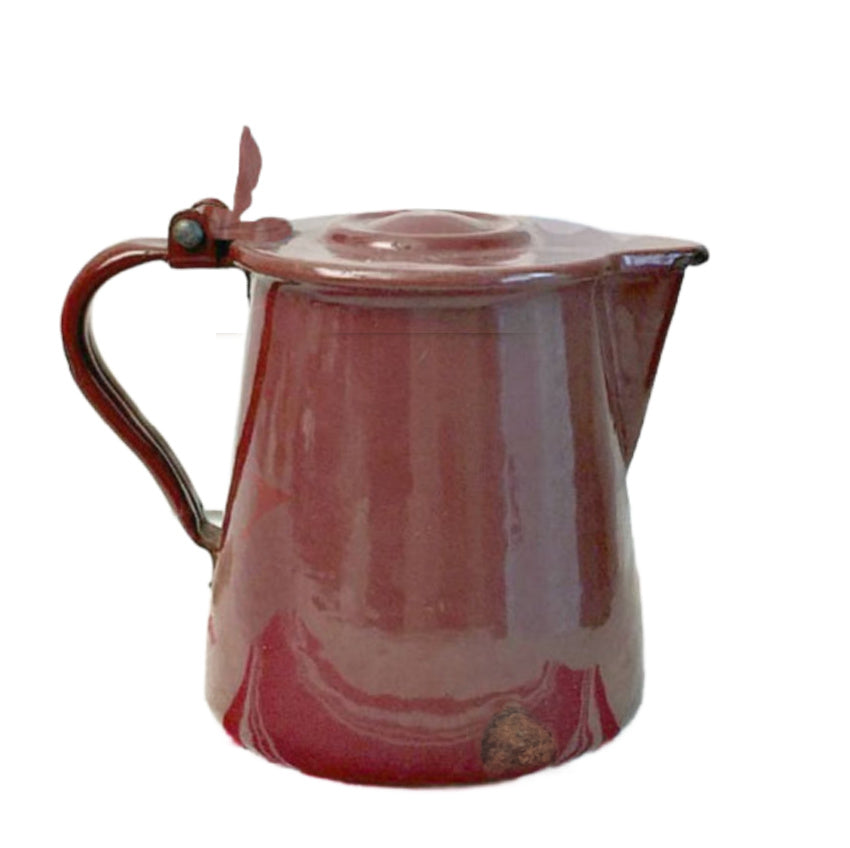 Antique French Country Brown Enamelware Pitcher Medium