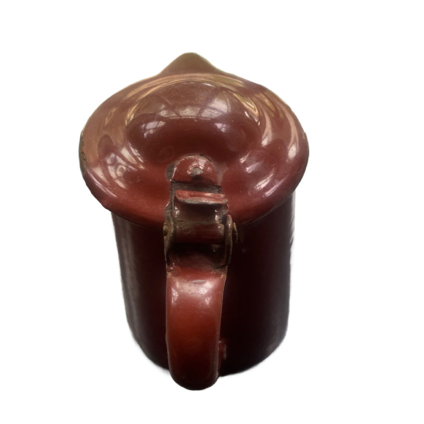 Antique French Country Brown Enamelware Pitcher with Lid