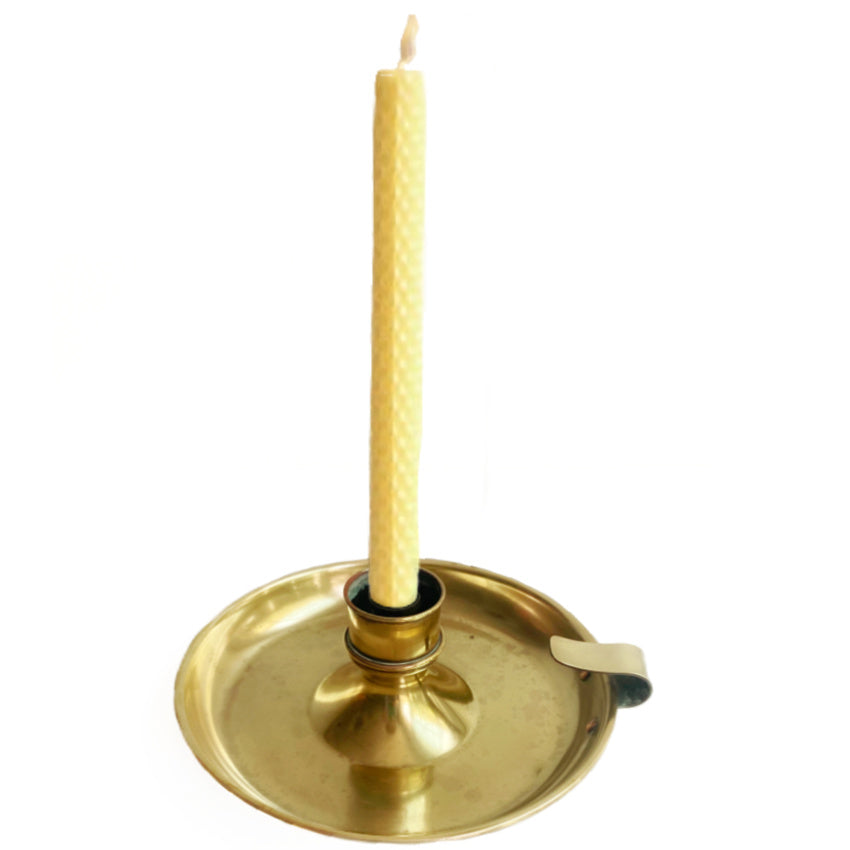 Antique French candleholder with ring and a beeswax candle