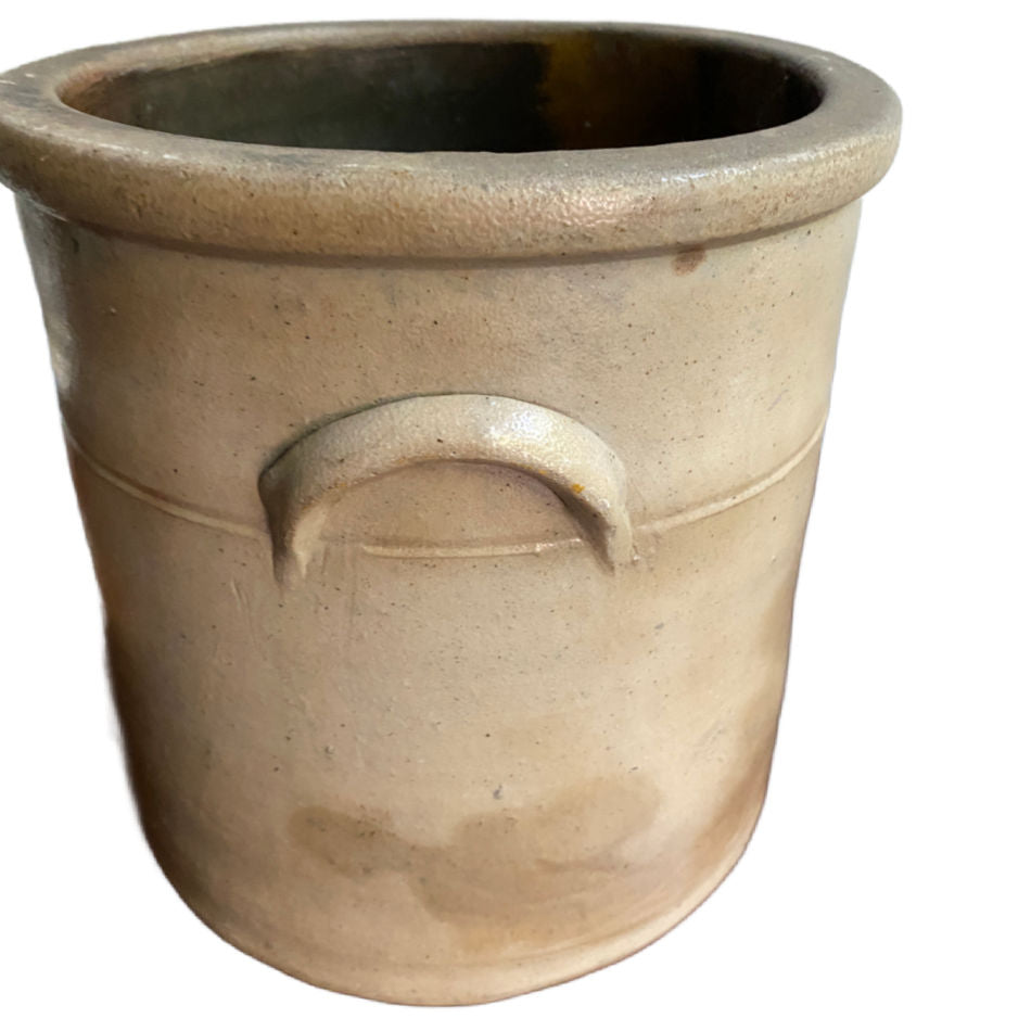 Antique country stoneware crock with applied ear handles