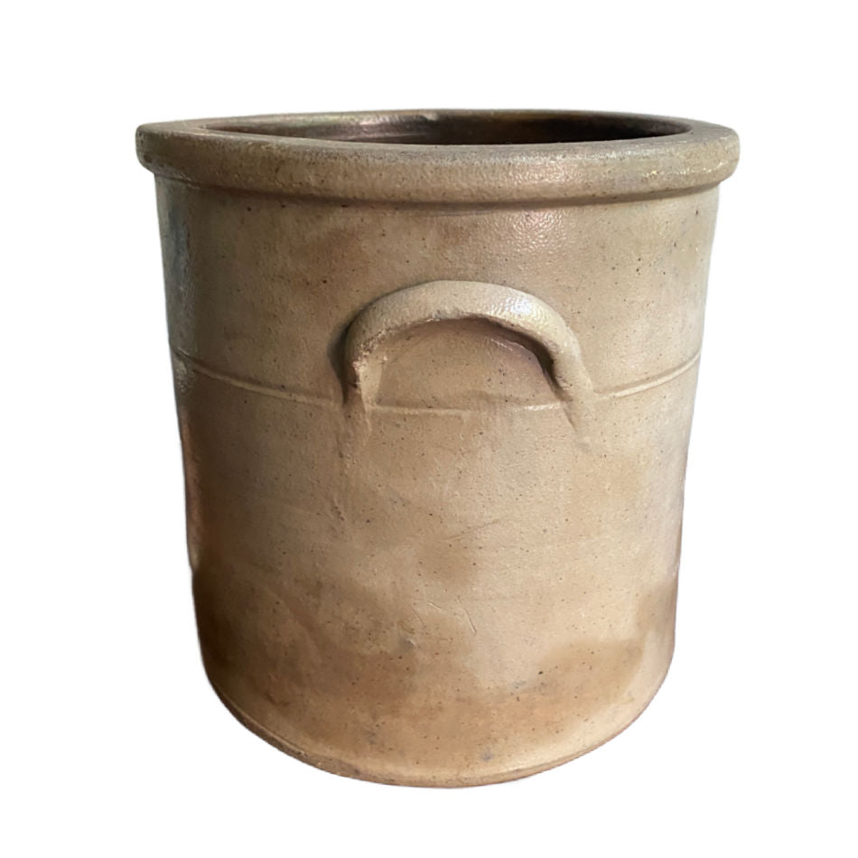 Antique French Country stoneware crock with aged glaze and patina