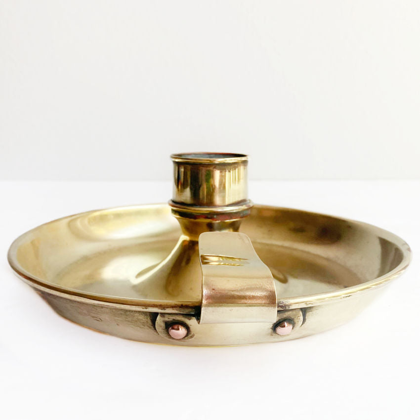 Antique French Country Chamberstick Candle Holder with Wick Trimmer