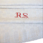 Antique French linen kitchen towel with red monogram