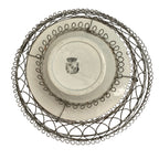 Late 1800s French decorative basket with faience insert plate marked by Sarreguimes