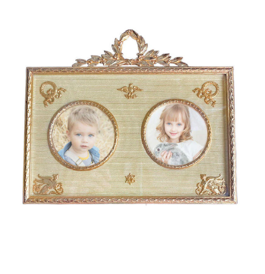 Antique French Gilded Bronze Double Photograph / Picture Frame