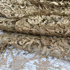 Antique French gold metallic lace panel embroidered with romantic rose motifs. A rare large-format textile with luminous antique patina.