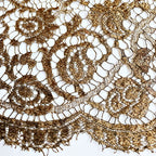 Antique French gold metallic lace panel embroidered with romantic rose motifs. A rare large-format textile with luminous antique patina.