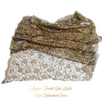 Antique French gold metallic lace panel embroidered with romantic rose motifs. A rare large-format textile with luminous antique patina.