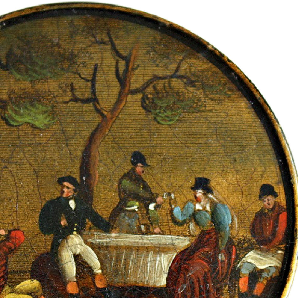 Antique French snuff box “The Society” with hand-painted figures
