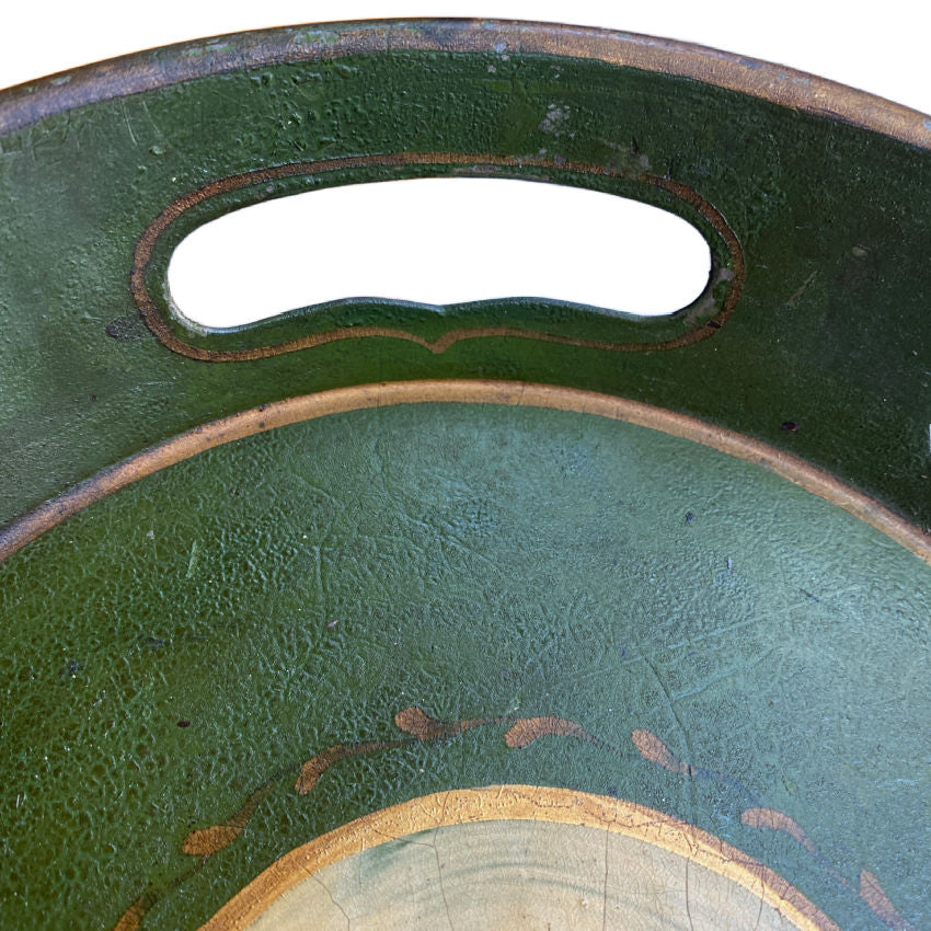 Antique French Hand Painted Tole Tray with Floral Bouquet