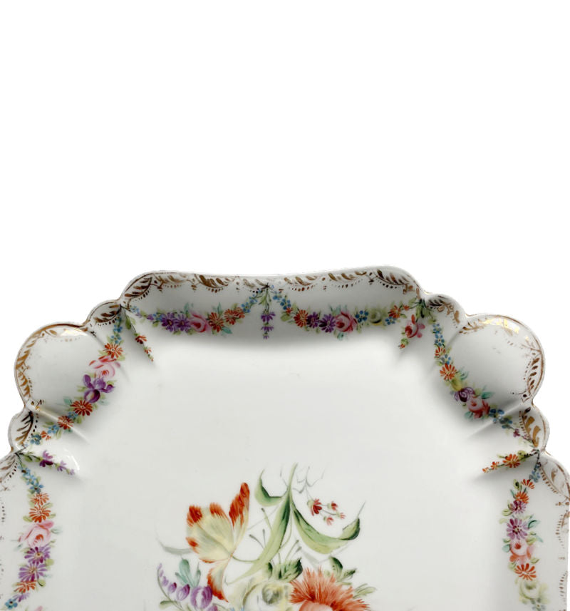 Huge Antique French Hand Painted Limoges Tray with Floral Bouquet