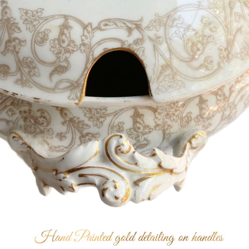 Antique French Limoges White and Gold Covered Tureen
